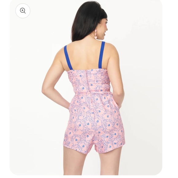 Unique Vintage X My Little Ponies Pink & Blue Bow Front Pinup Romper NWT M-L? - Picture 4 of 15